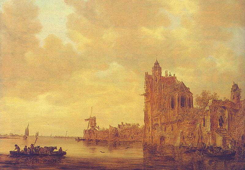Jan van de Cappelle River Landscape with Pellekussenpoort, Utrecht and Gothic Choir China oil painting art